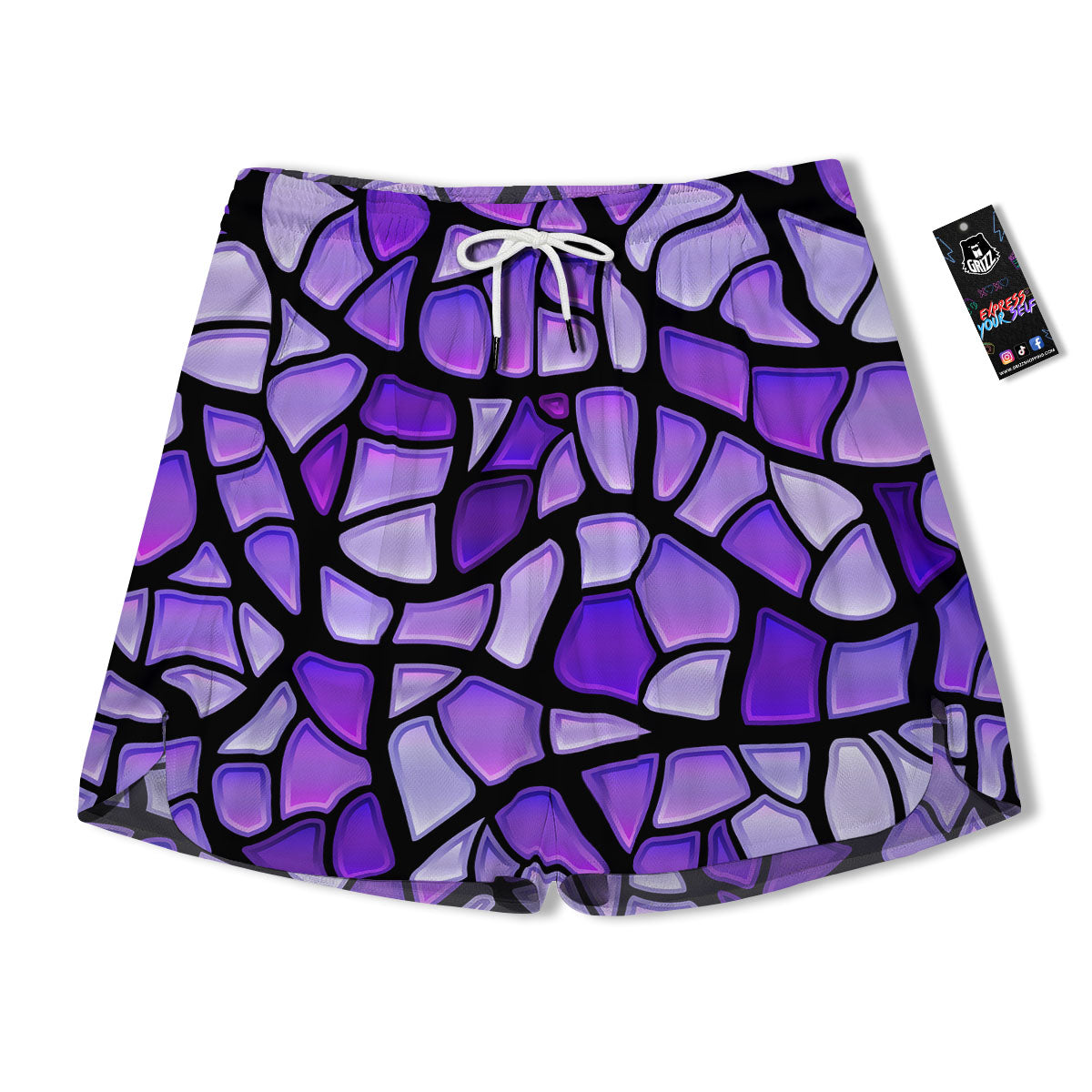Stained Glass Mosaic Purple Print Men's Running Shorts-grizzshop