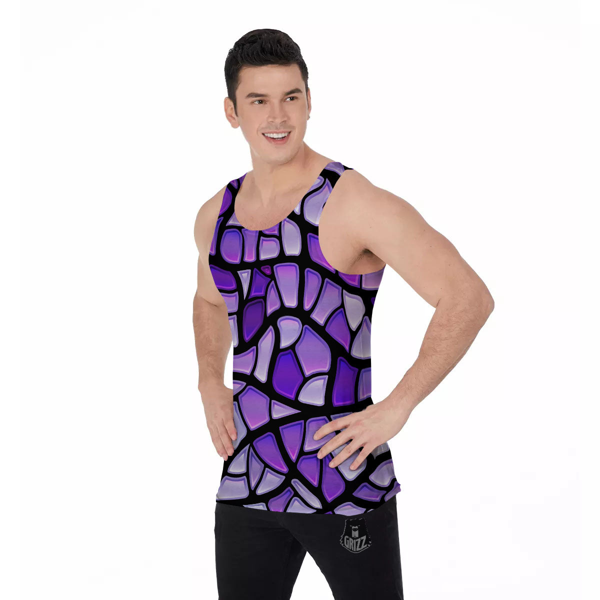 Stained Glass Mosaic Purple Print Men's Tank Top-grizzshop