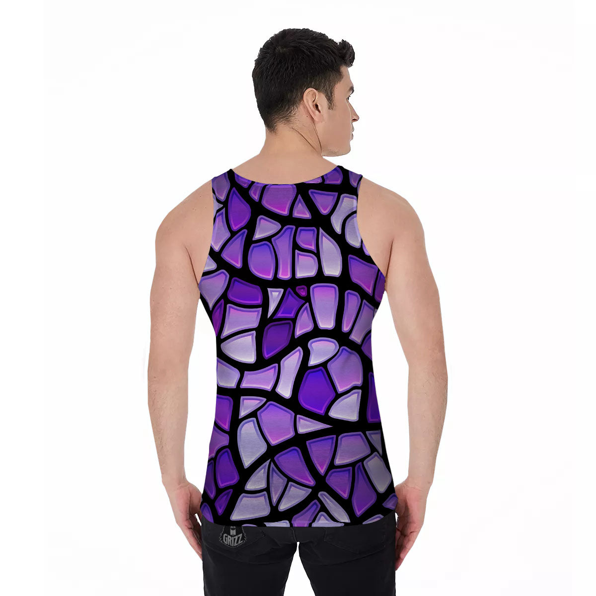 Stained Glass Mosaic Purple Print Men's Tank Top-grizzshop