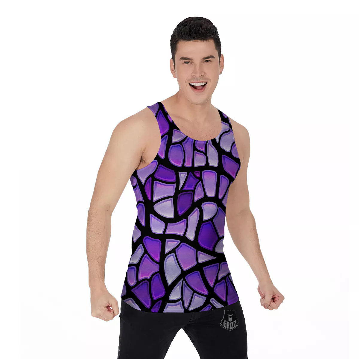 Stained Glass Mosaic Purple Print Men's Tank Top-grizzshop