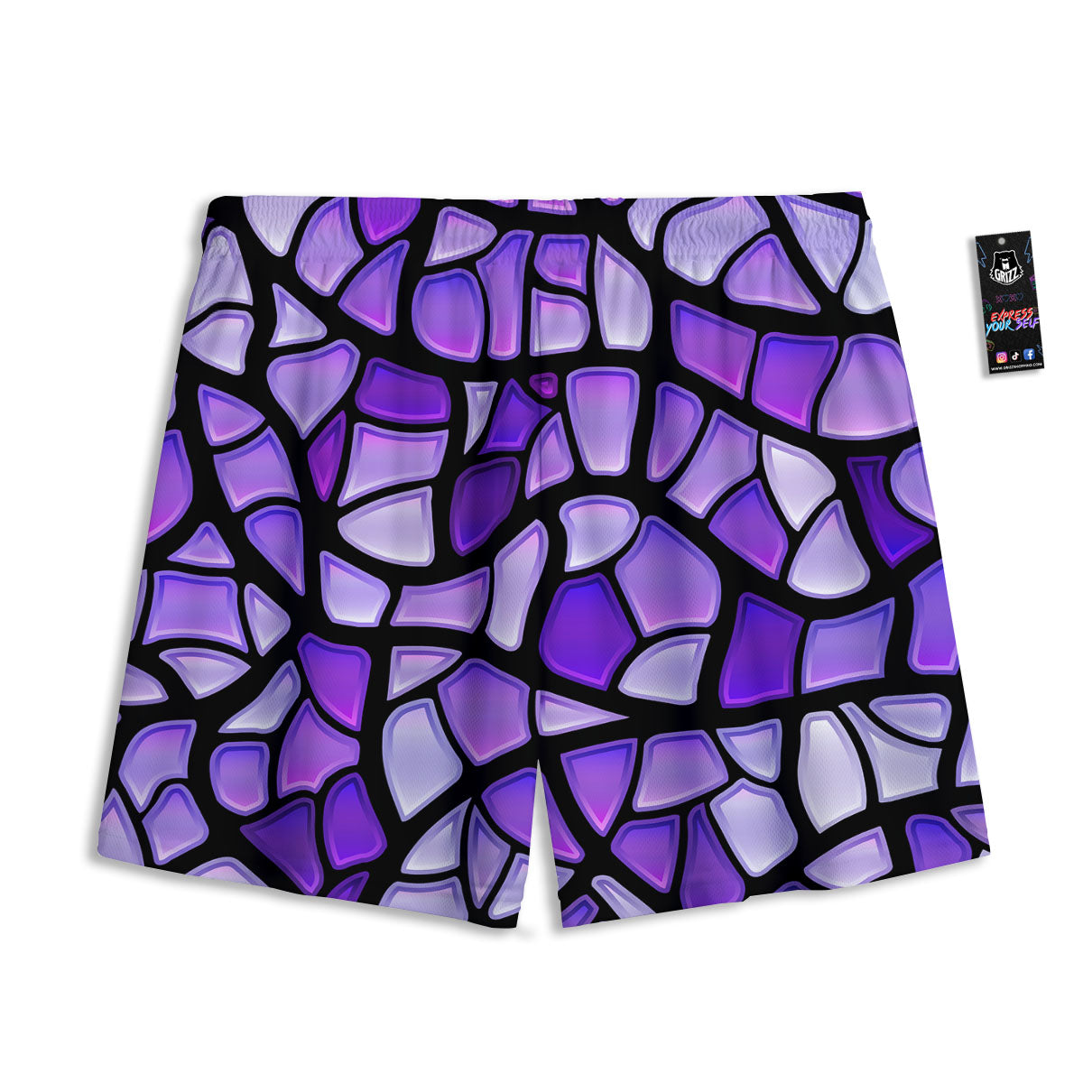 Stained Glass Mosaic Purple Print Mesh Shorts