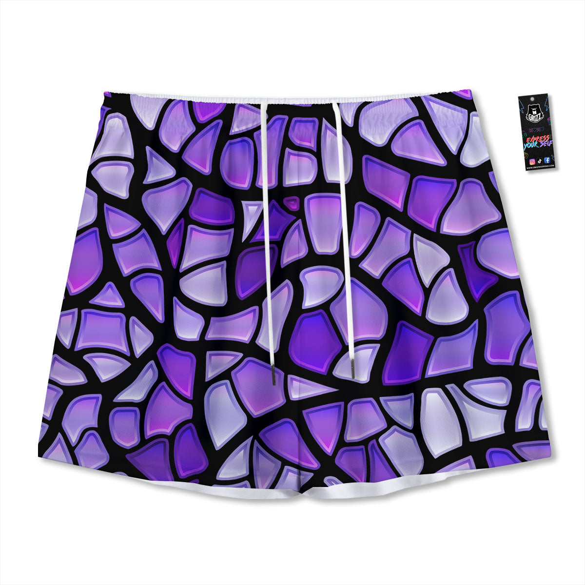 Stained Glass Mosaic Purple Print Mesh Shorts