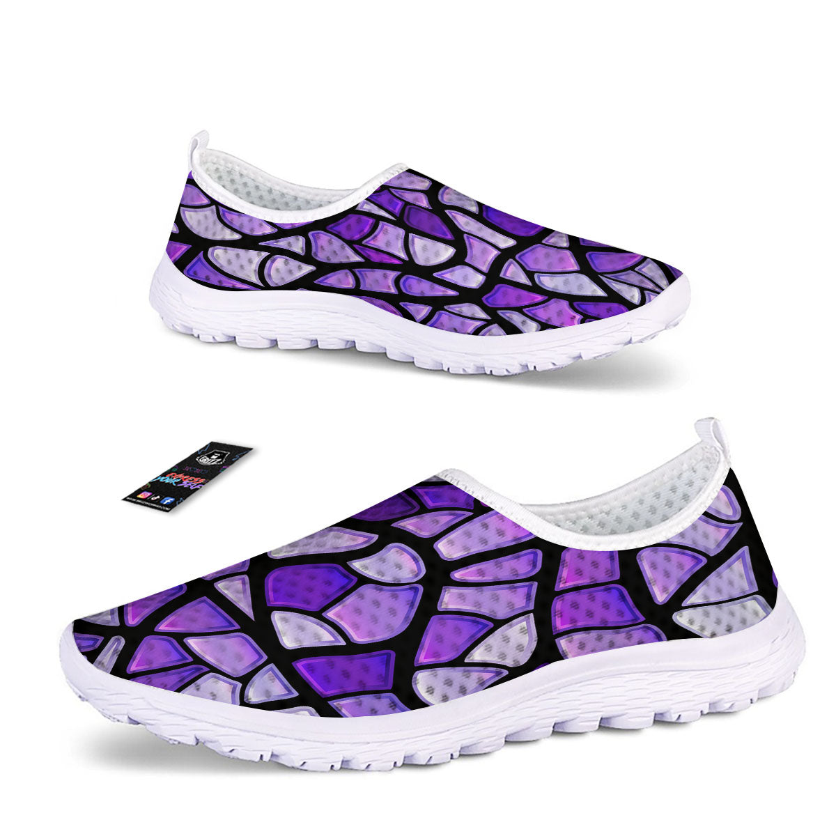 Stained Glass Mosaic Purple Print Nurse Shoes-grizzshop