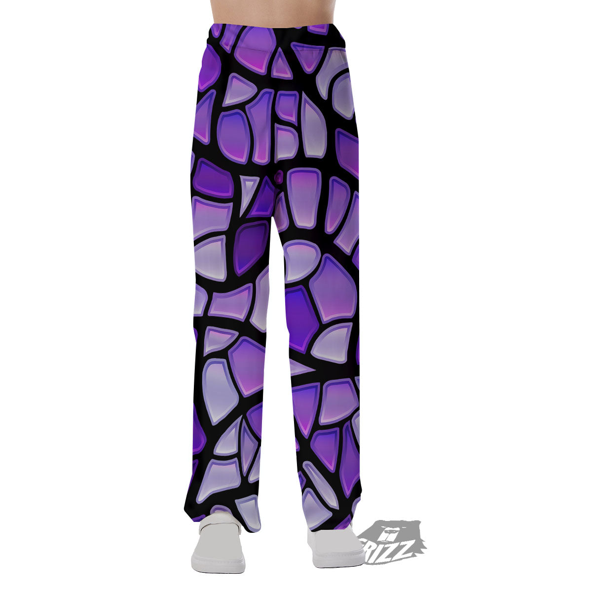 Stained Glass Mosaic Purple Print Pajama Pants-grizzshop