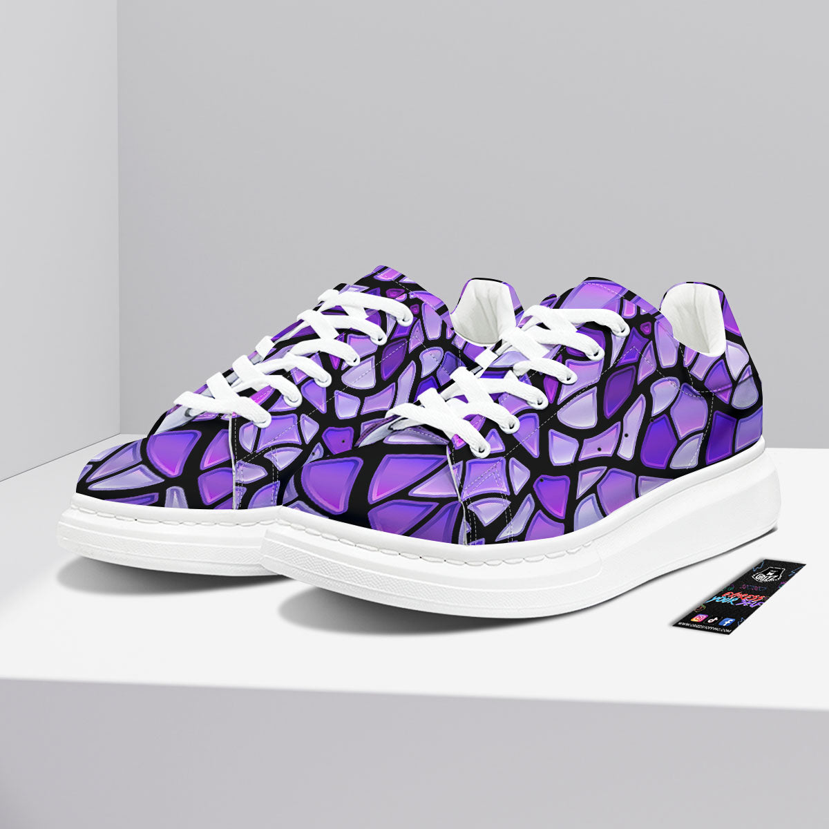 Stained Glass Mosaic Purple Print Platform Shoes-grizzshop