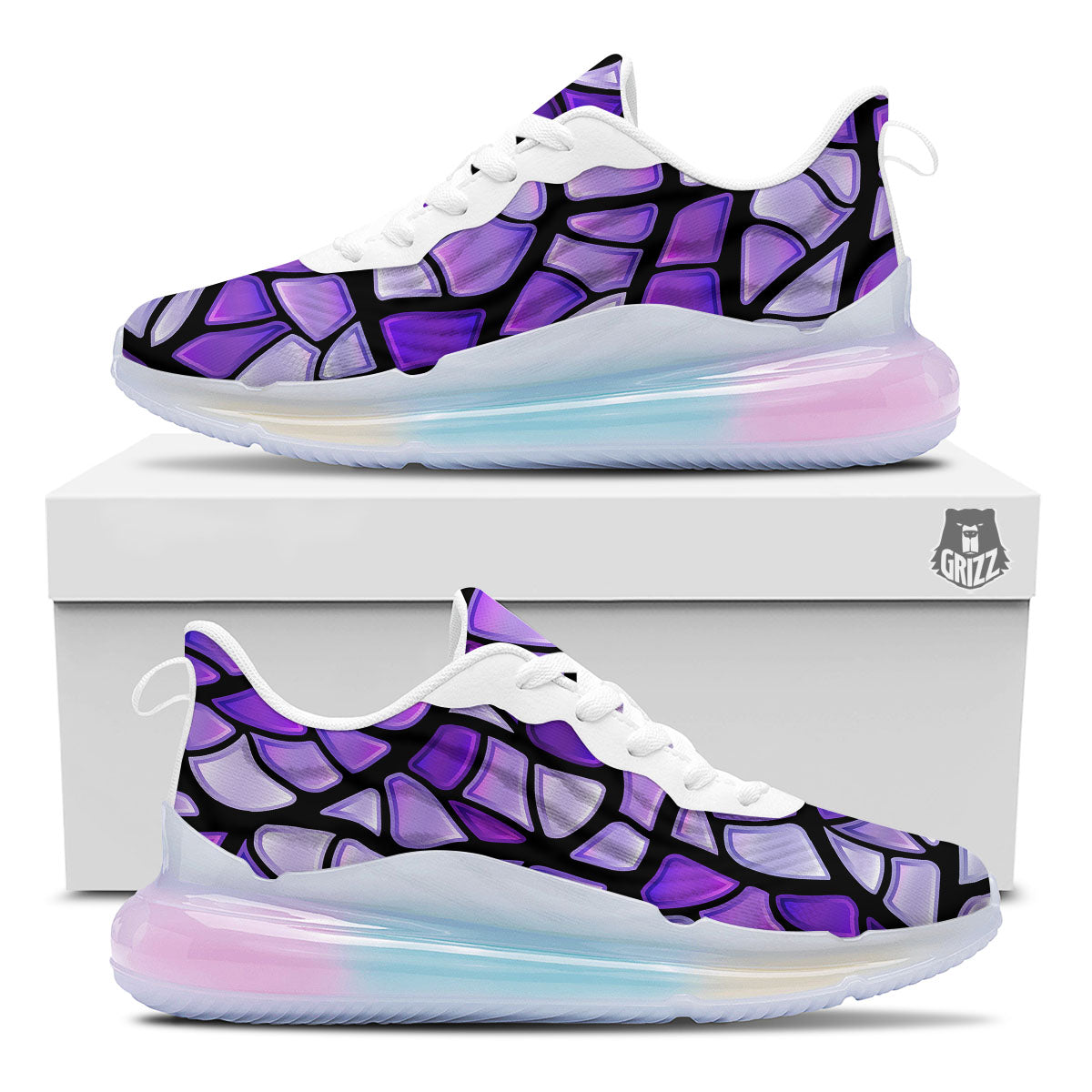 Stained Glass Mosaic Purple Print Running Sneakers-grizzshop
