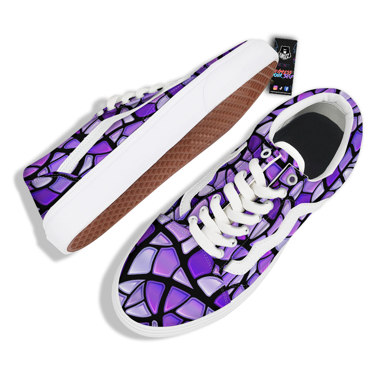 Stained Glass Mosaic Purple Print Skate Shoes-grizzshop