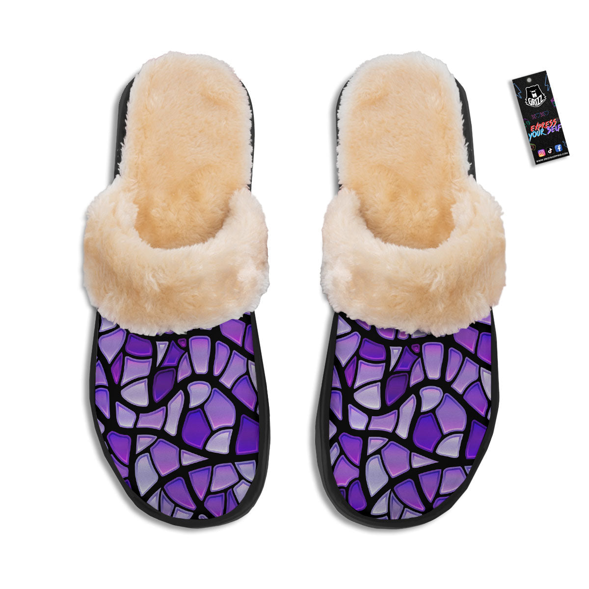 Stained Glass Mosaic Purple Print Slippers-grizzshop
