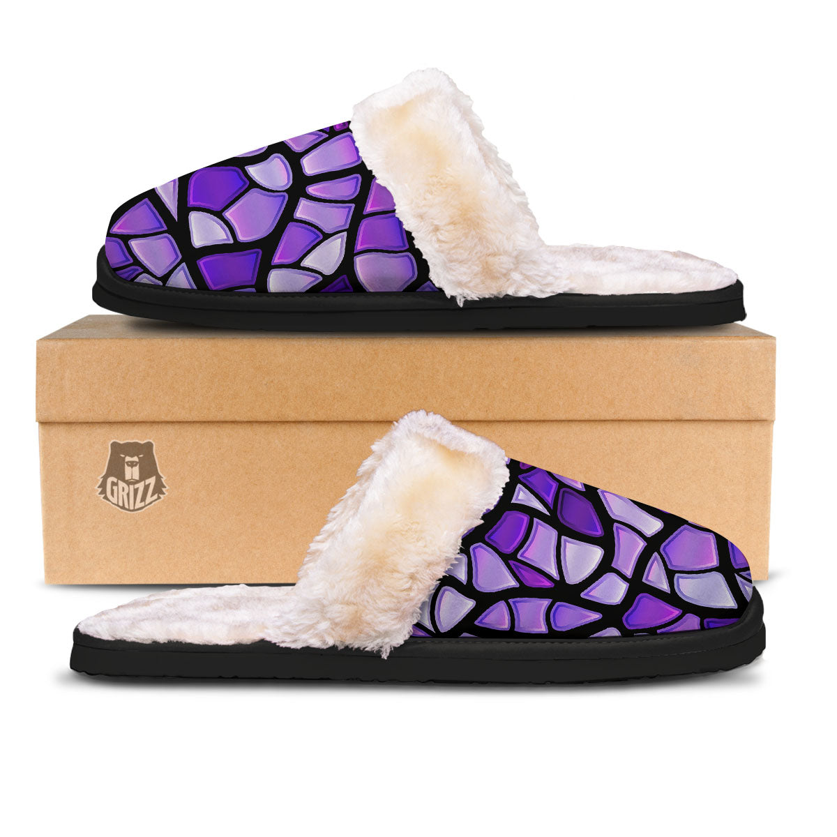Stained Glass Mosaic Purple Print Slippers-grizzshop