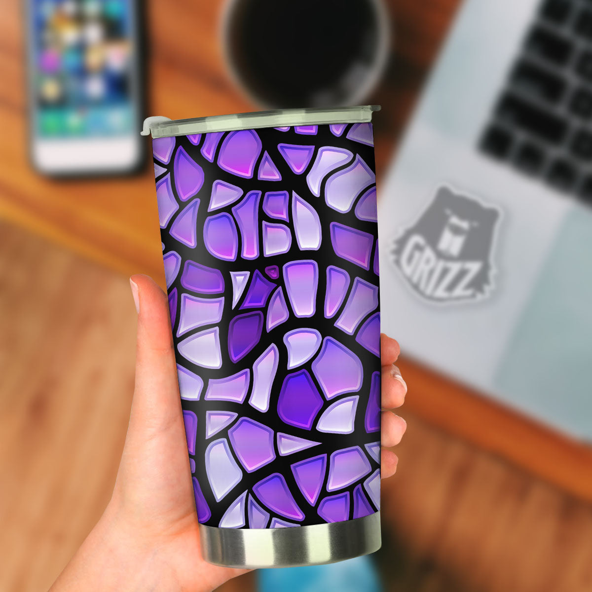 Stained Glass Mosaic Purple Print Tumbler-grizzshop