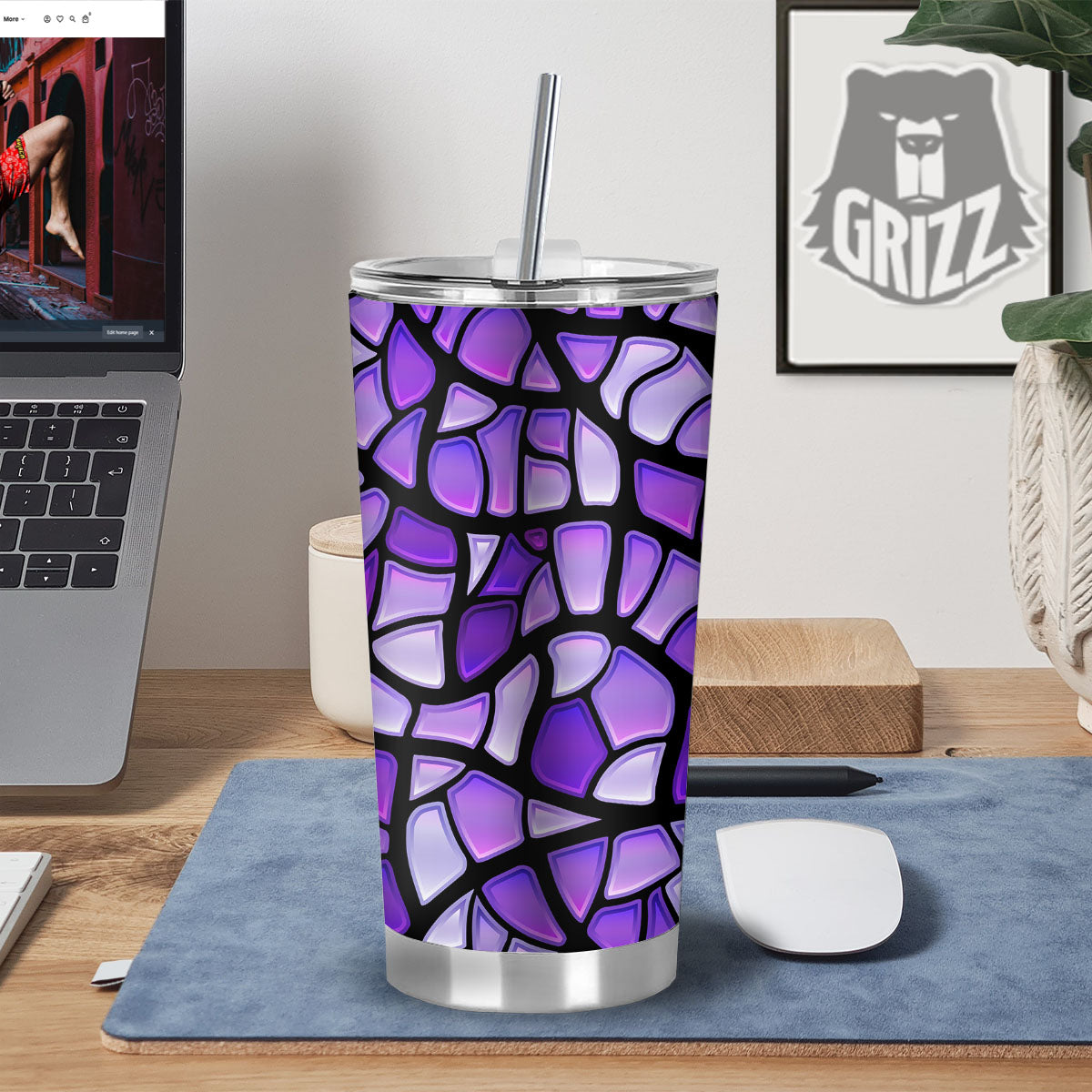 Stained Glass Mosaic Purple Print Tumbler-grizzshop