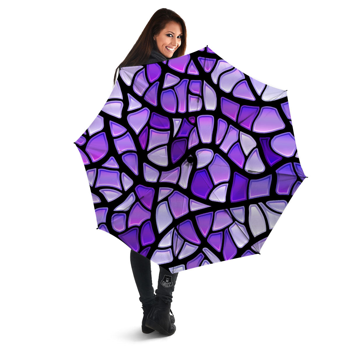 Stained Glass Mosaic Purple Print Umbrella-grizzshop