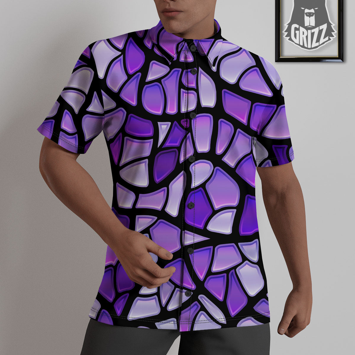 Stained Glass Mosaic Purple Print Untucked Shirts-grizzshop