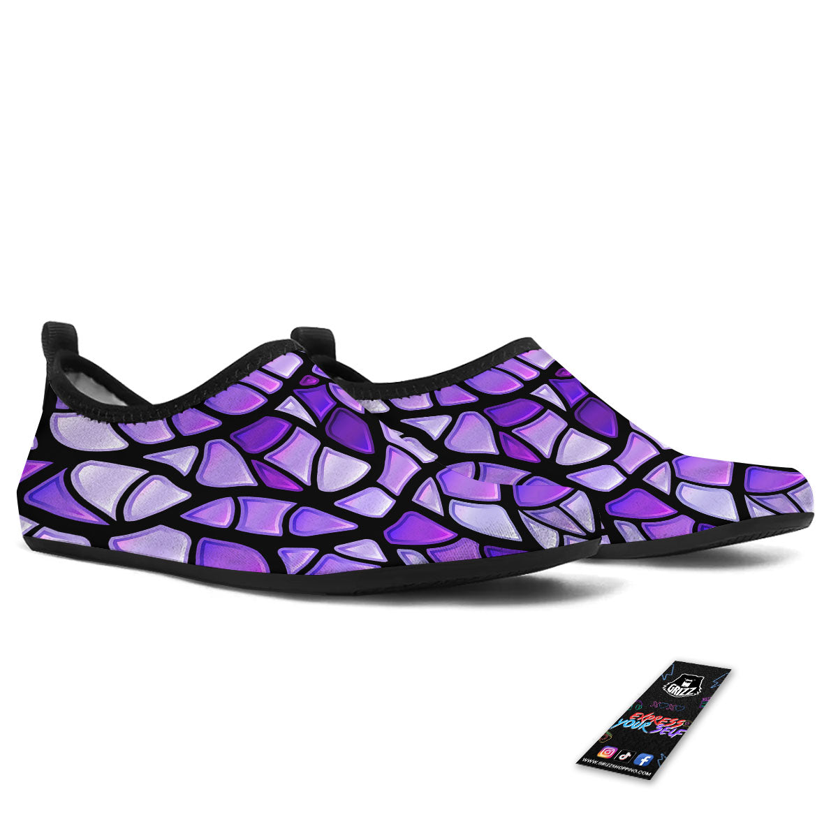 Stained Glass Mosaic Purple Print Water Shoes-grizzshop