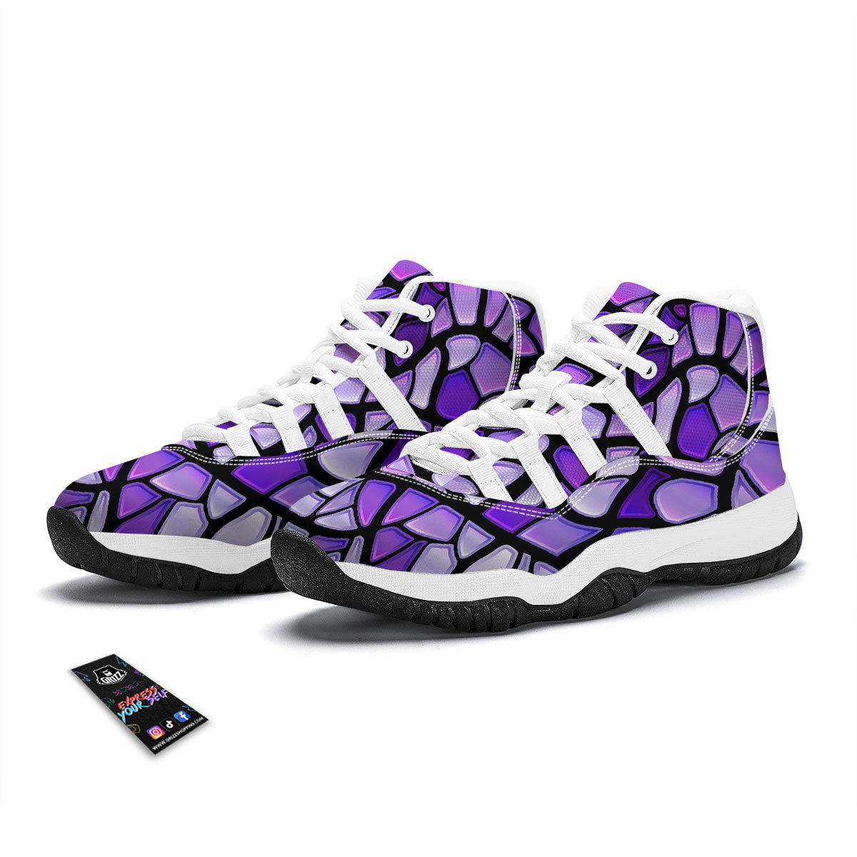 Stained Glass Mosaic Purple Print White Bball Shoes-grizzshop