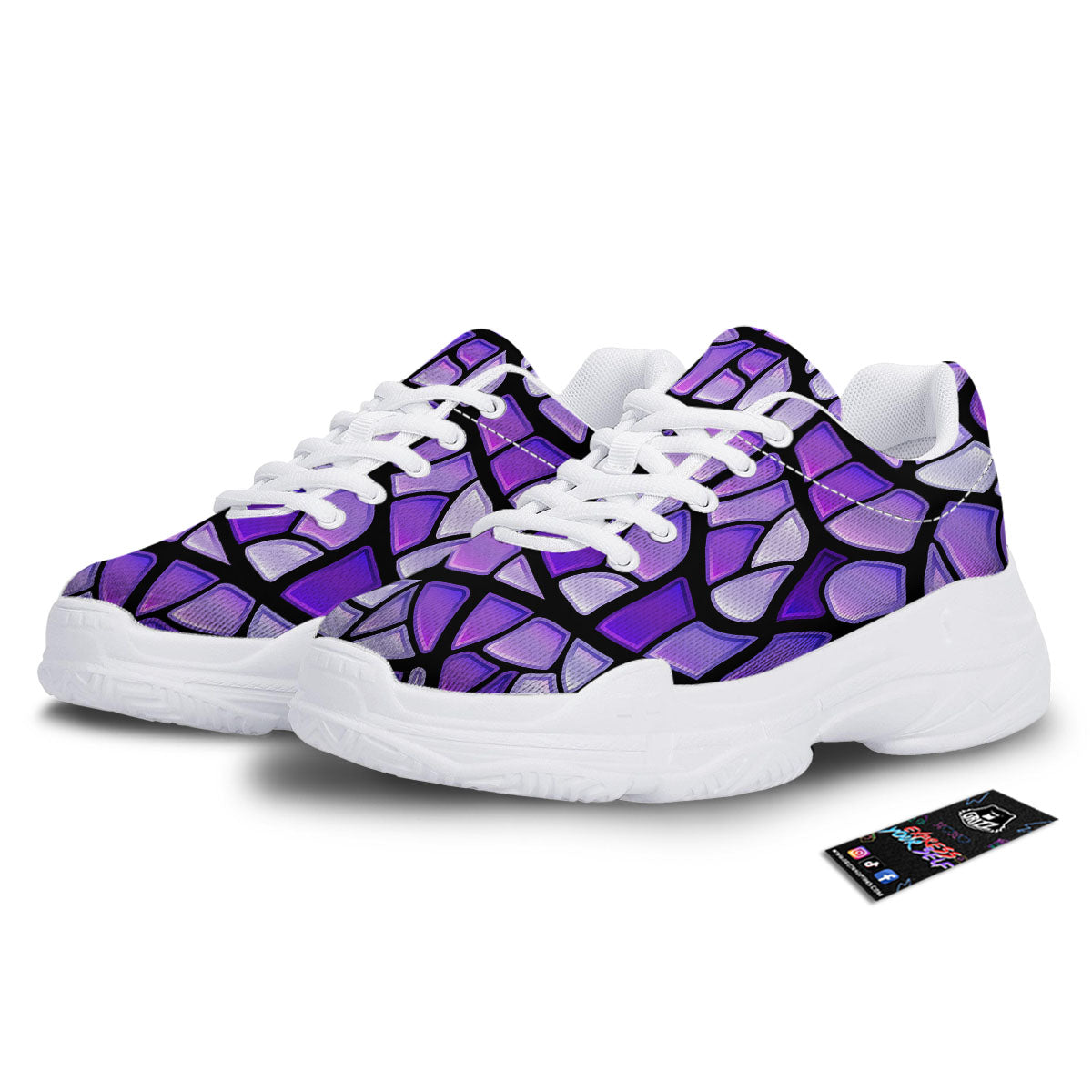 Stained Glass Mosaic Purple Print White Chunky Shoes-grizzshop