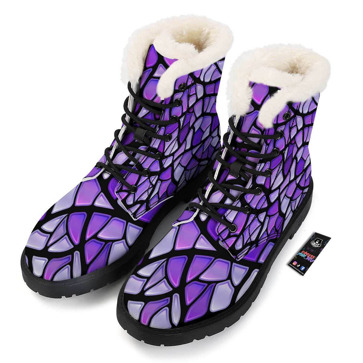 Stained Glass Mosaic Purple Print Winter Boots-grizzshop