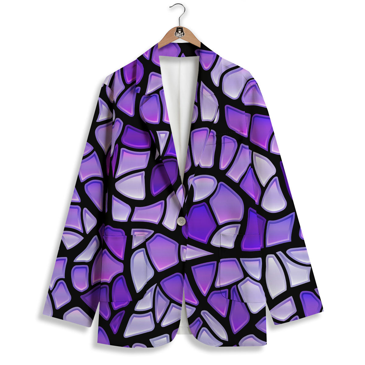 Stained Glass Mosaic Purple Print Women's Blazer-grizzshop