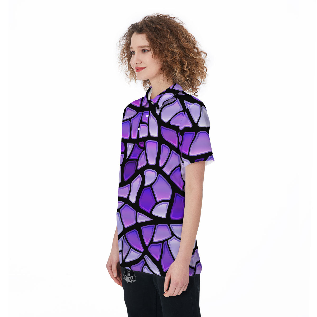 Stained Glass Mosaic Purple Print Women's Golf Shirts-grizzshop