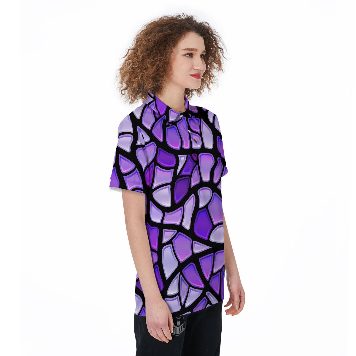 Stained Glass Mosaic Purple Print Women's Golf Shirts-grizzshop