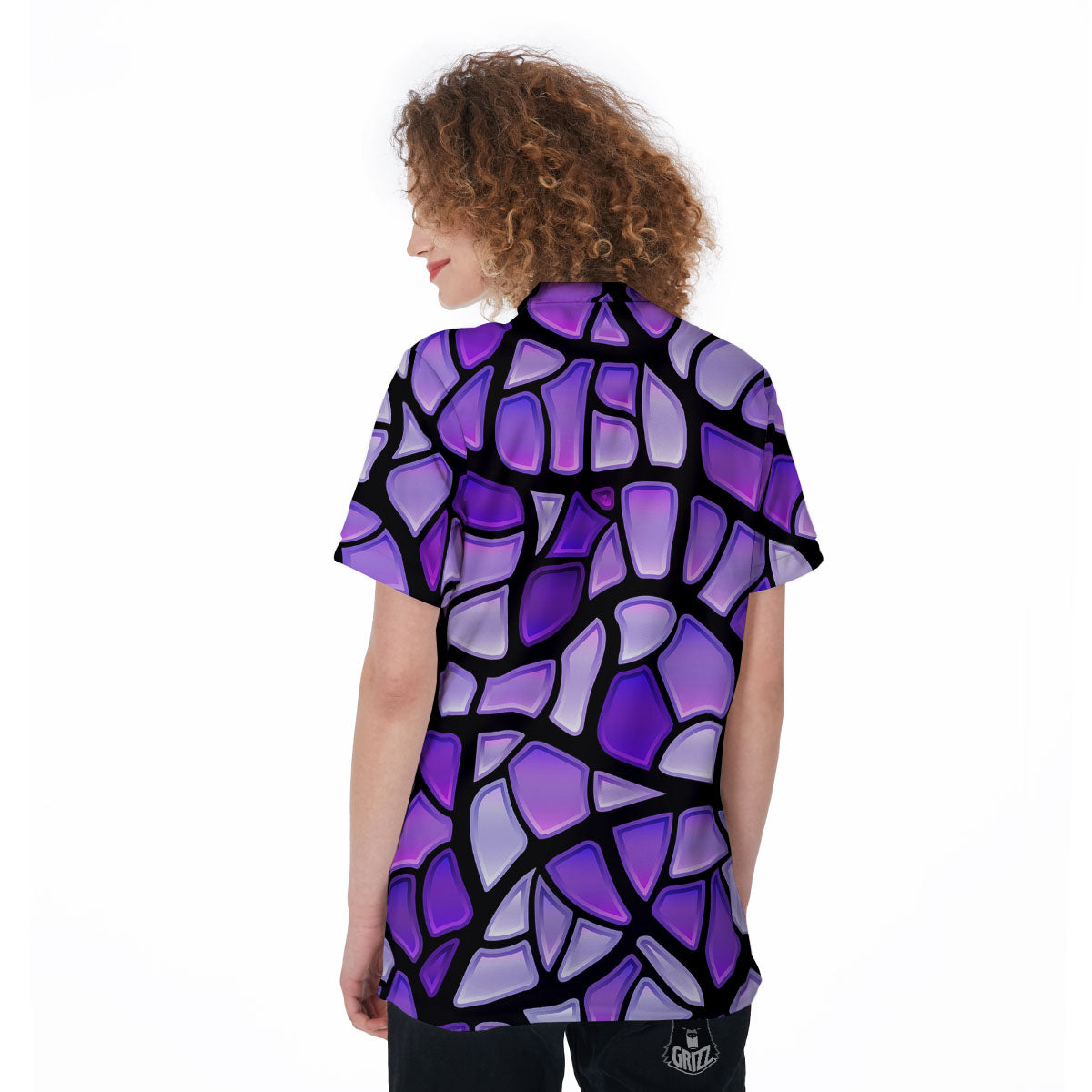 Stained Glass Mosaic Purple Print Women's Golf Shirts-grizzshop