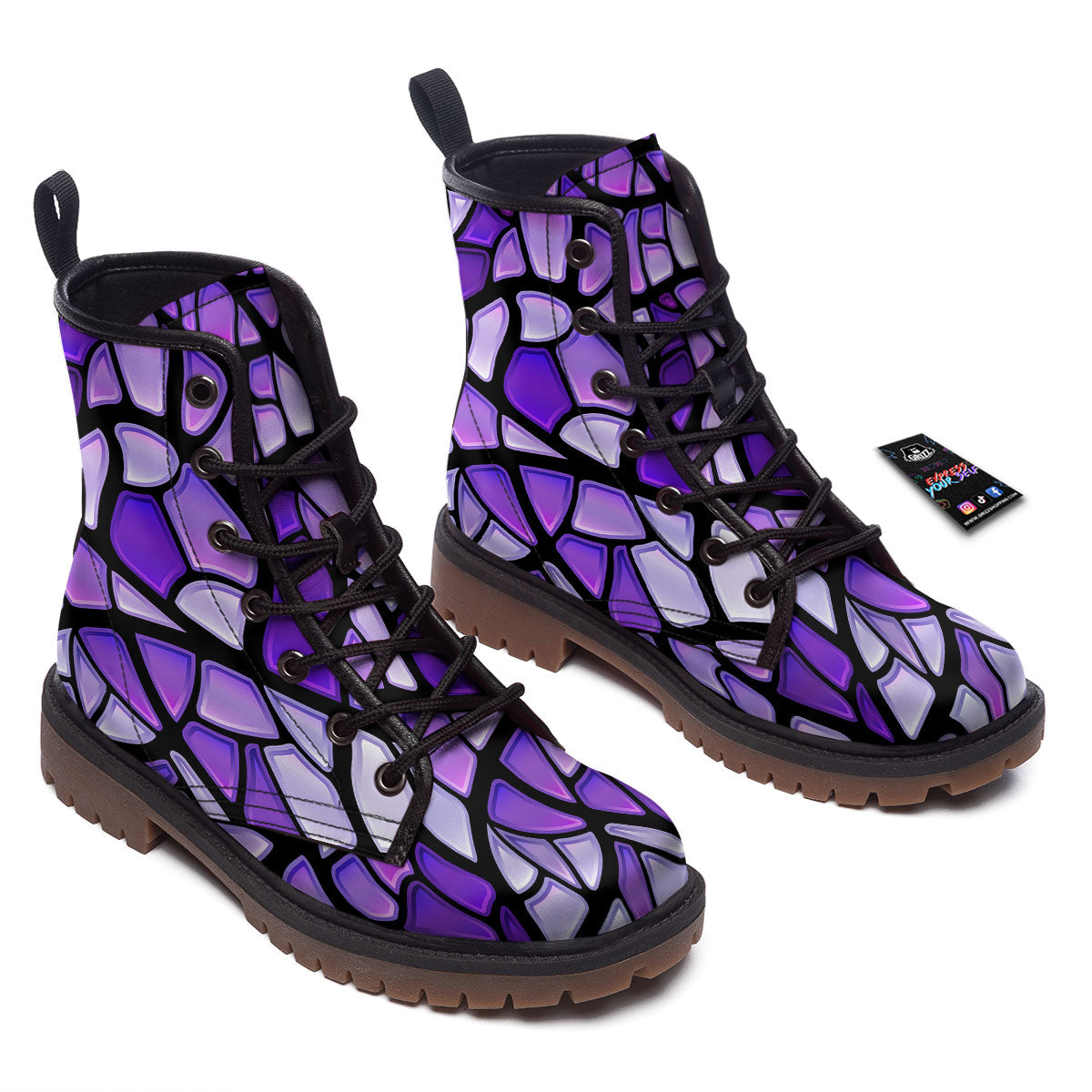 Stained Glass Mosaic Purple Print Work Boots-grizzshop