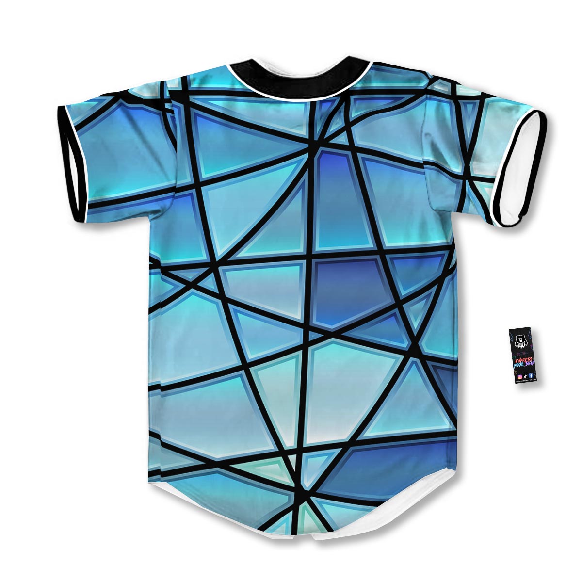 Stained Glass Mosaic Teal Print Baseball Jersey-grizzshop