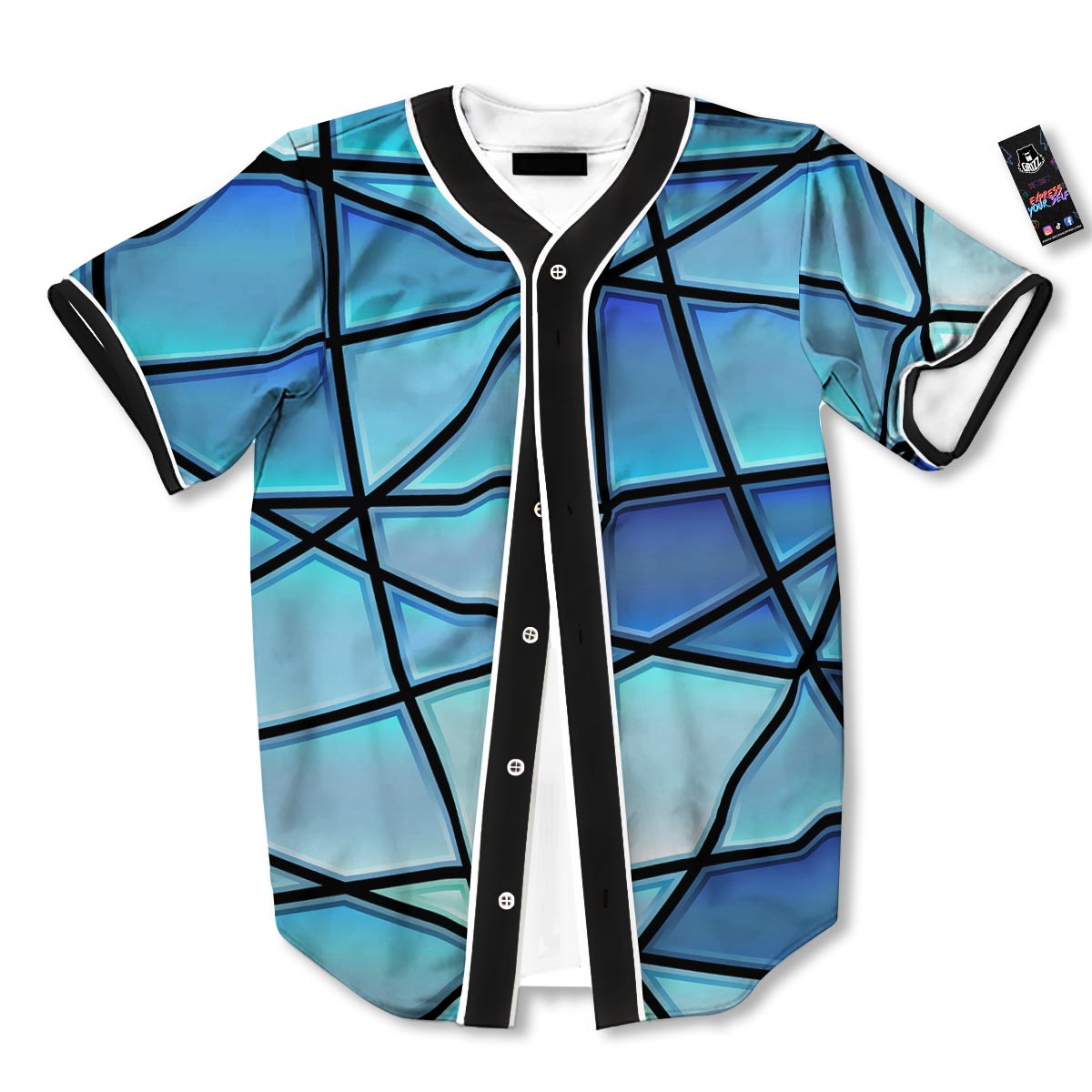 Stained Glass Mosaic Teal Print Baseball Jersey-grizzshop