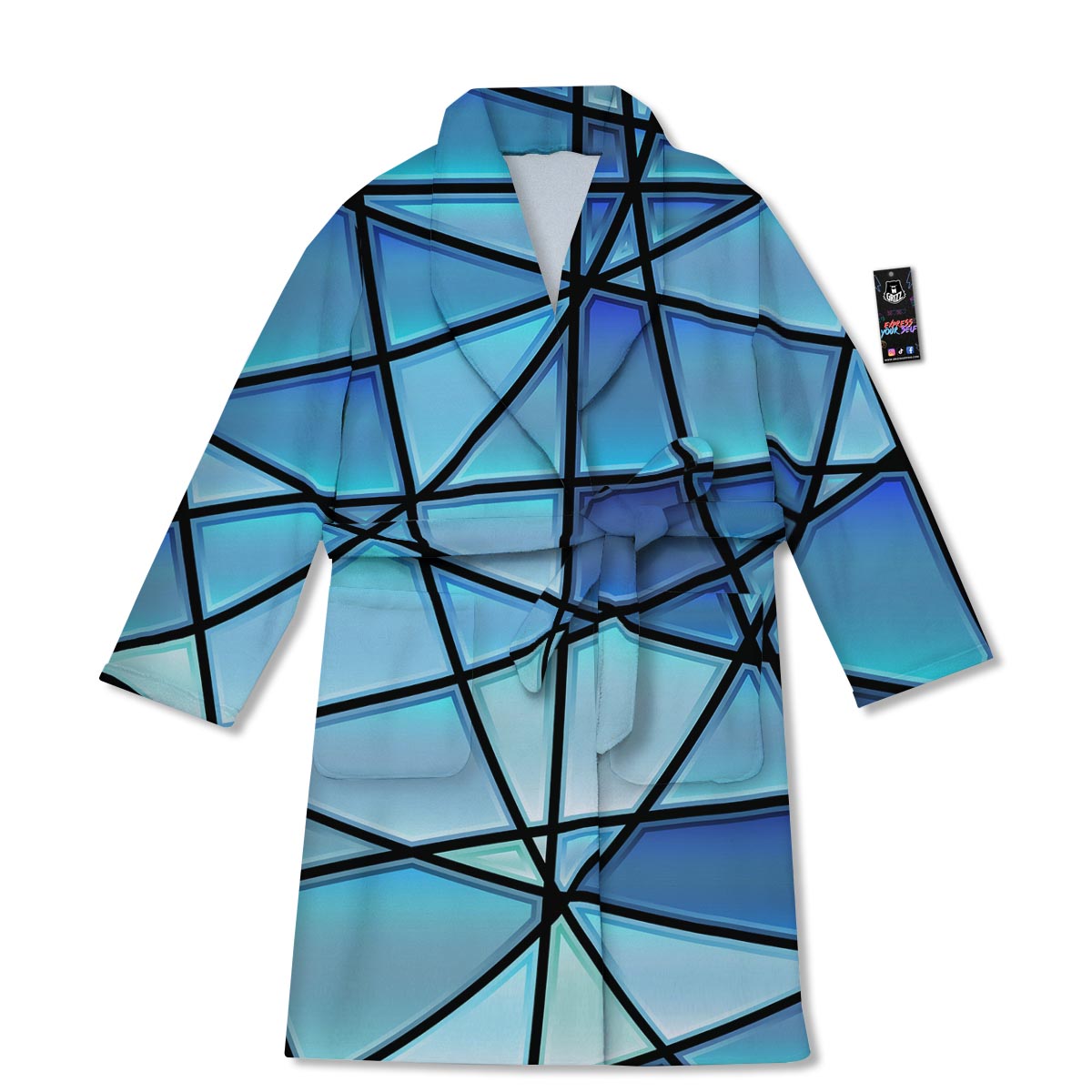 Stained Glass Mosaic Teal Print Bathrobe-grizzshop