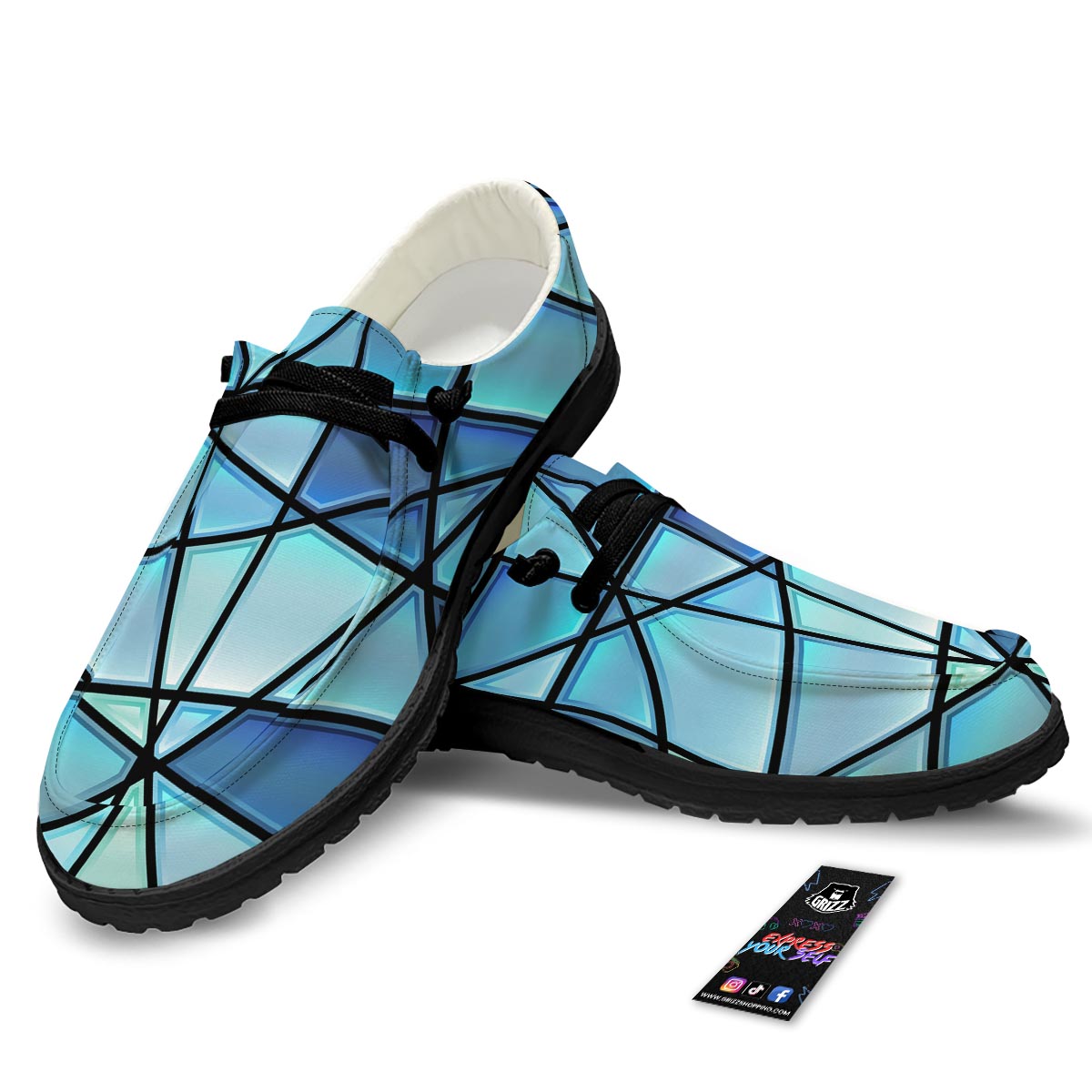 Stained Glass Mosaic Teal Print Black Loafers-grizzshop