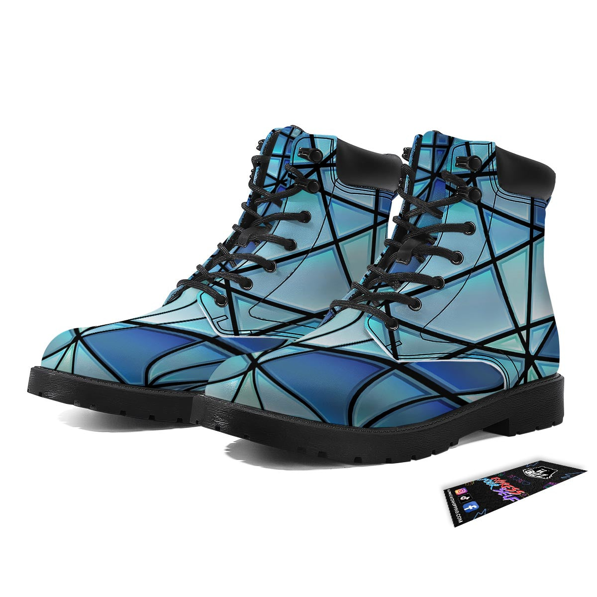 Stained Glass Mosaic Teal Print Boots-grizzshop