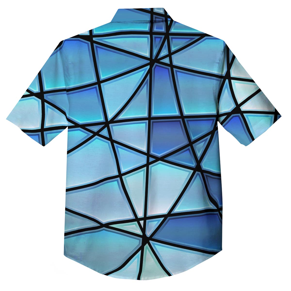Stained Glass Mosaic Teal Print Button Up Shirt-grizzshop