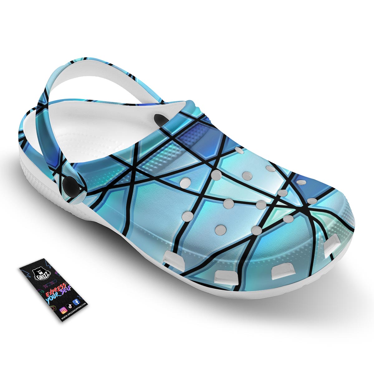 Stained Glass Mosaic Teal Print Clog-grizzshop