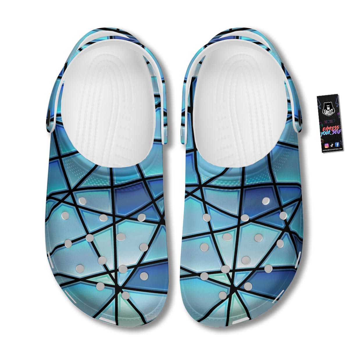 Stained Glass Mosaic Teal Print Clog-grizzshop