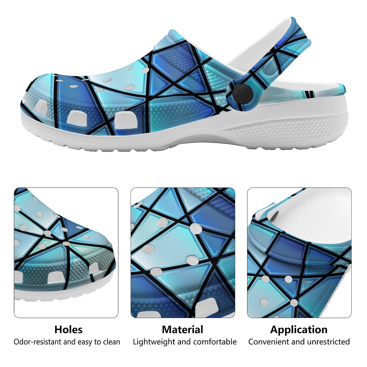 Stained Glass Mosaic Teal Print Clog-grizzshop