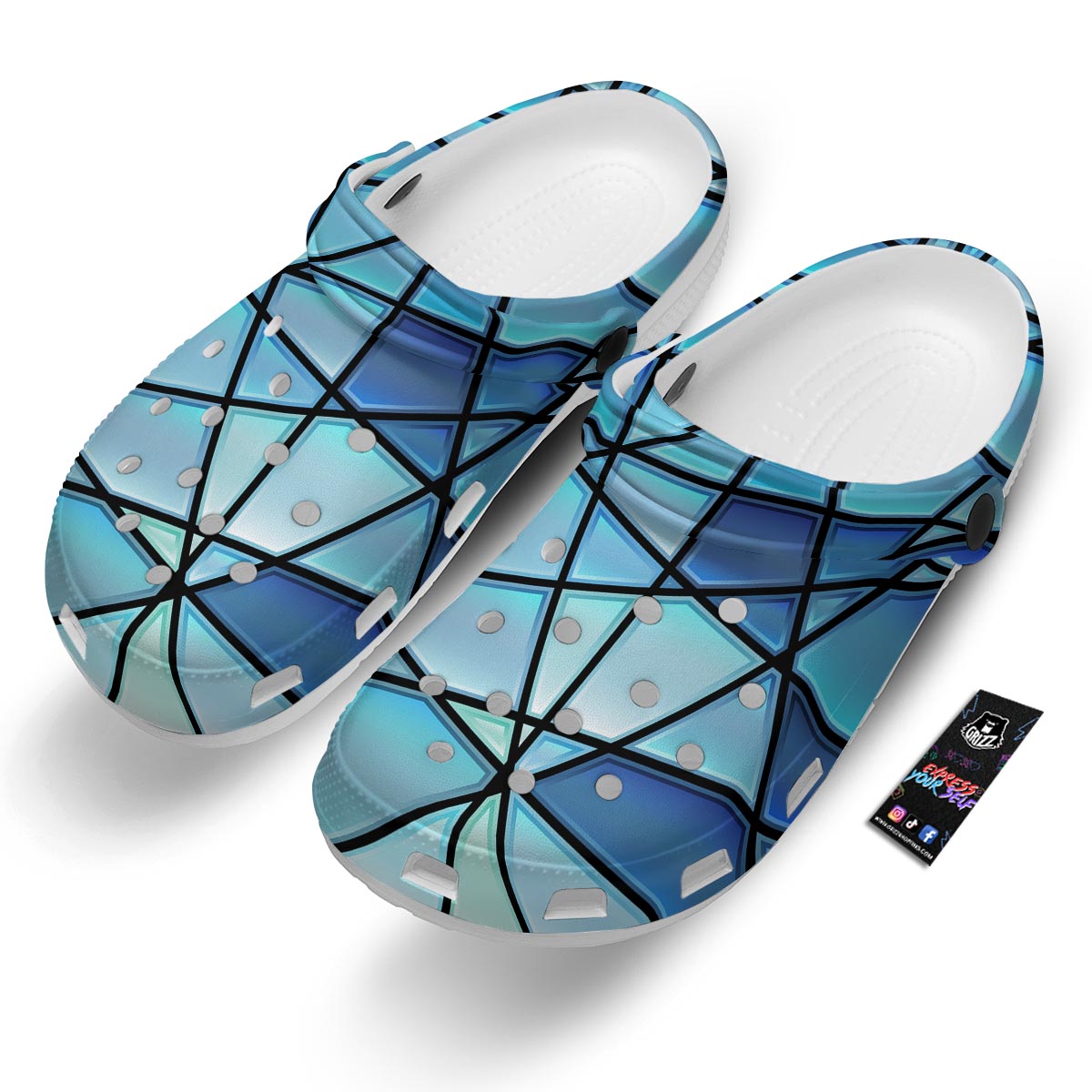 Stained Glass Mosaic Teal Print Clog-grizzshop
