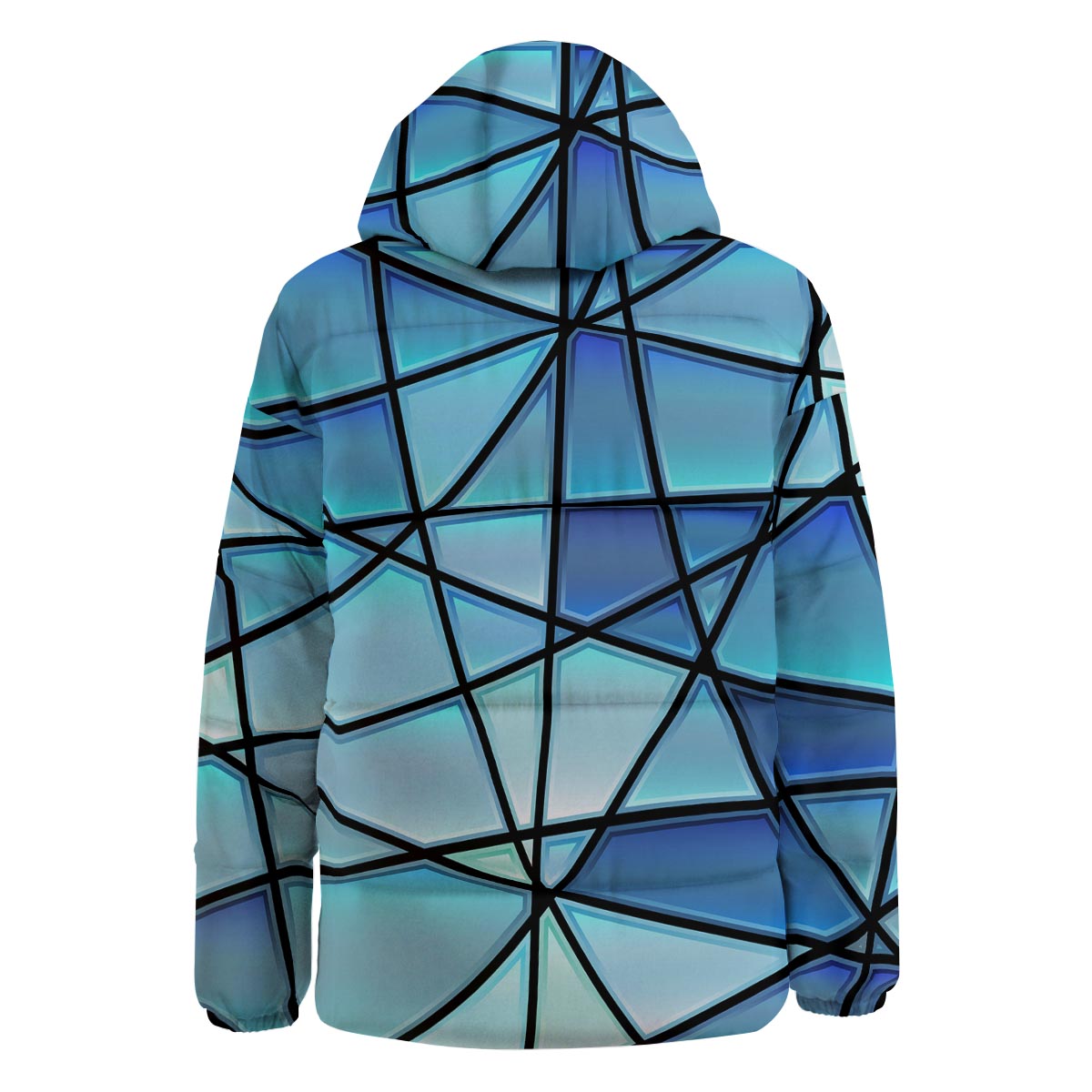 Stained Glass Mosaic Teal Print Down Jacket-grizzshop