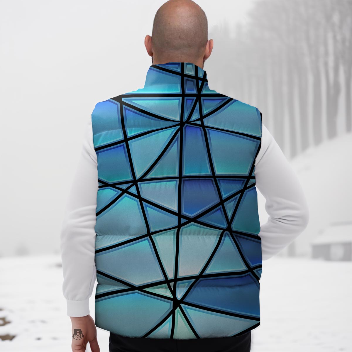 Stained Glass Mosaic Teal Print Down Vest