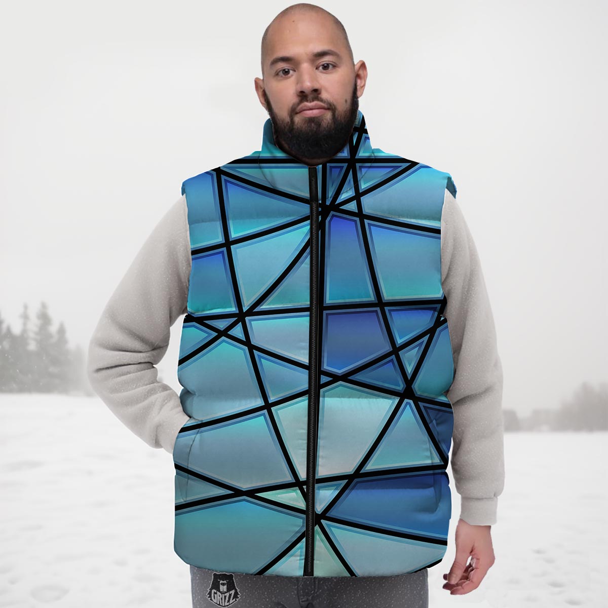 Stained Glass Mosaic Teal Print Down Vest