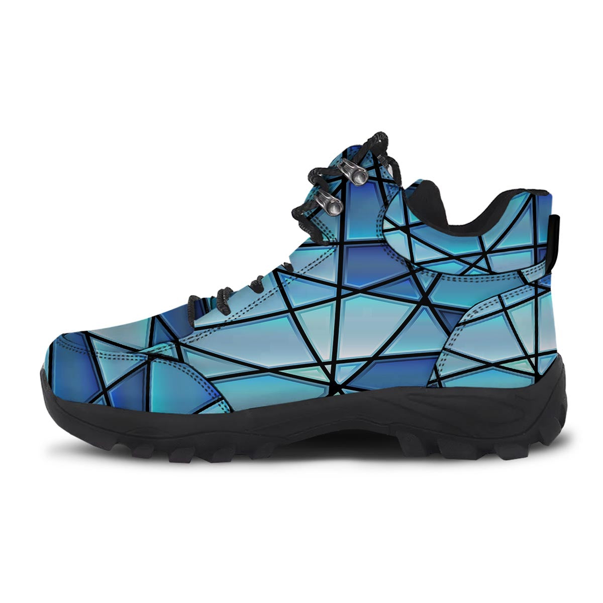 Stained Glass Mosaic Teal Print Hiking Shoes-grizzshop