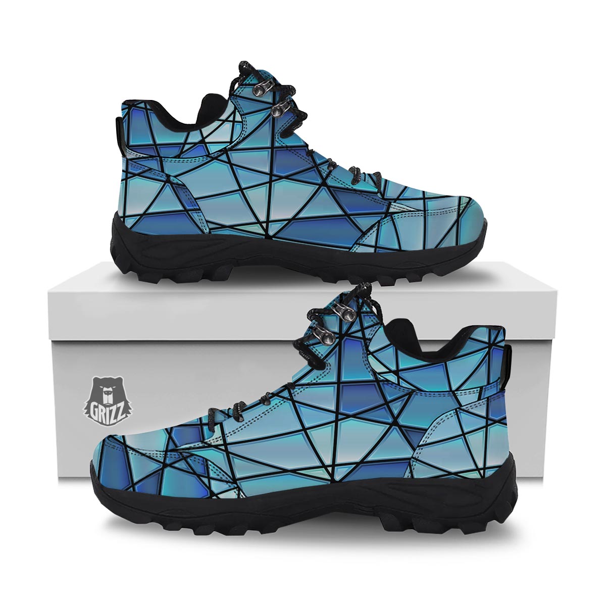 Stained Glass Mosaic Teal Print Hiking Shoes-grizzshop