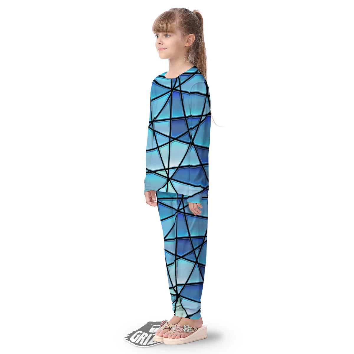 Stained Glass Mosaic Teal Print Kid's Pajamas-grizzshop