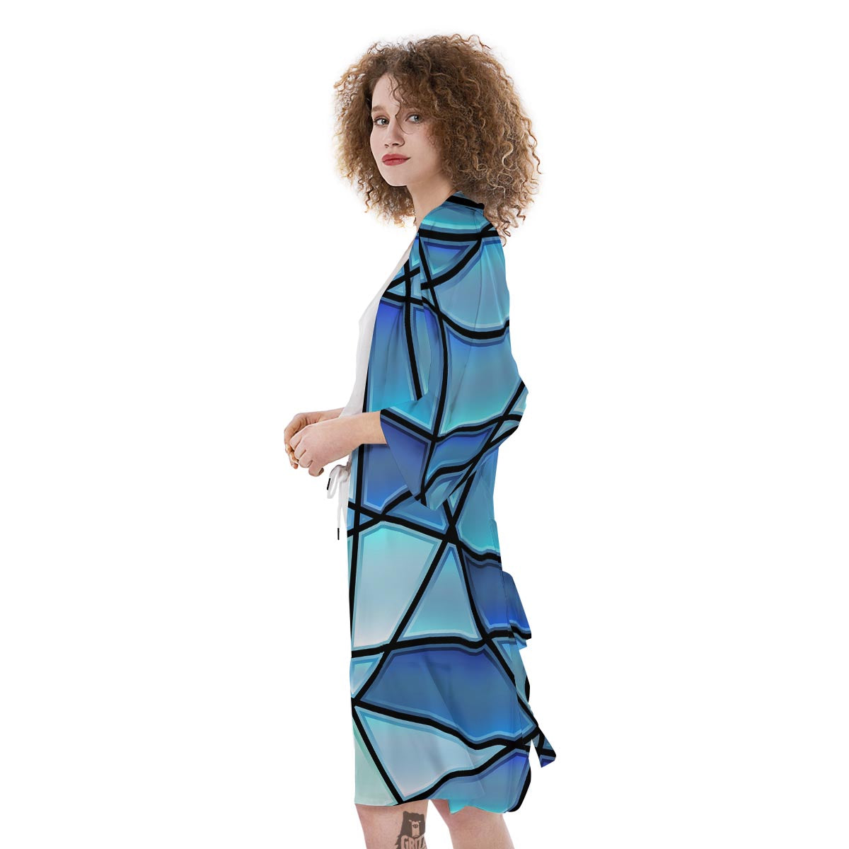 Stained Glass Mosaic Teal Print Kimono-grizzshop