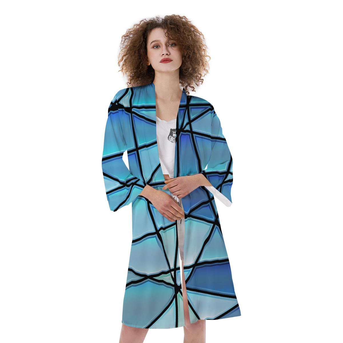 Stained Glass Mosaic Teal Print Kimono-grizzshop
