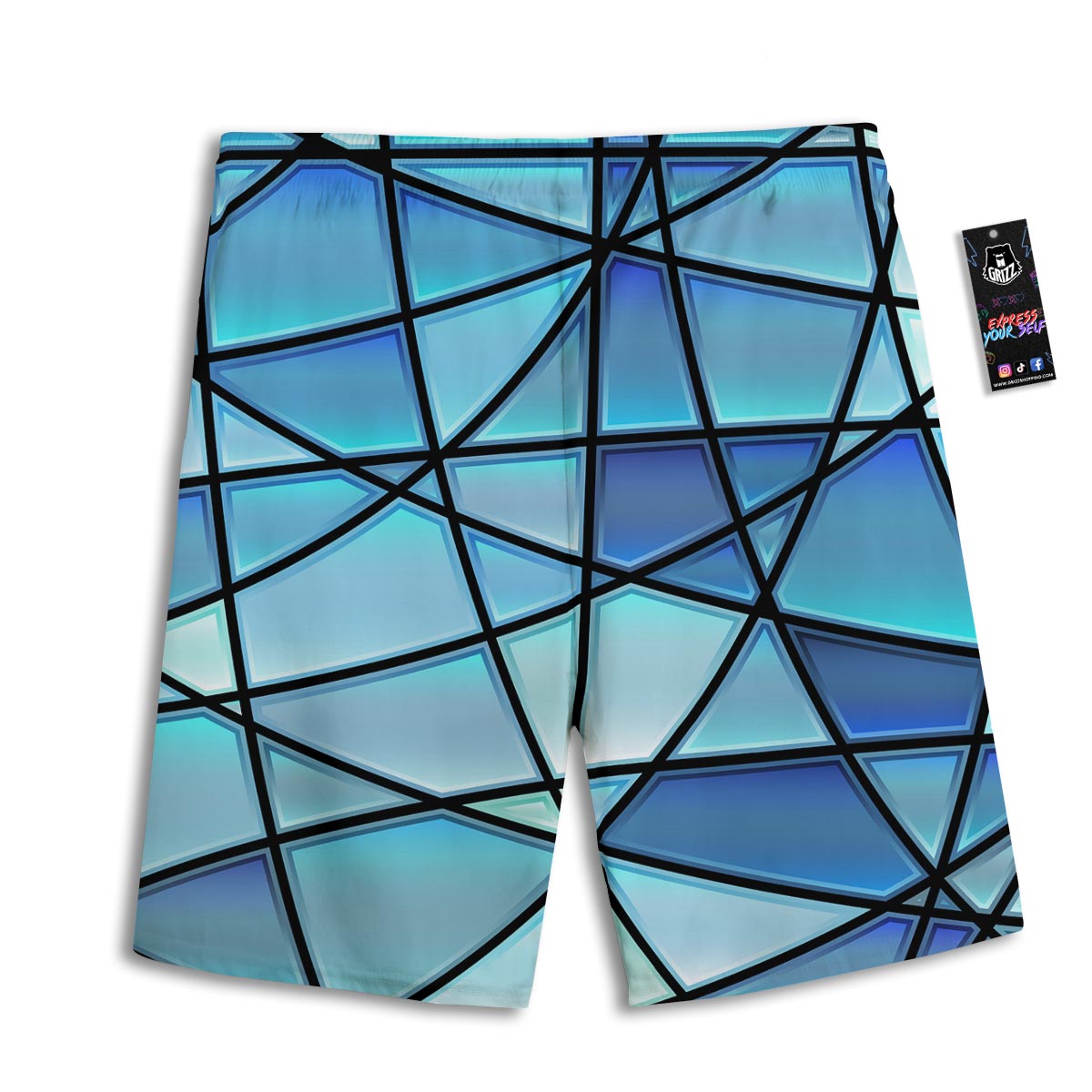 Stained Glass Mosaic Teal Print Men's Athletic Shorts