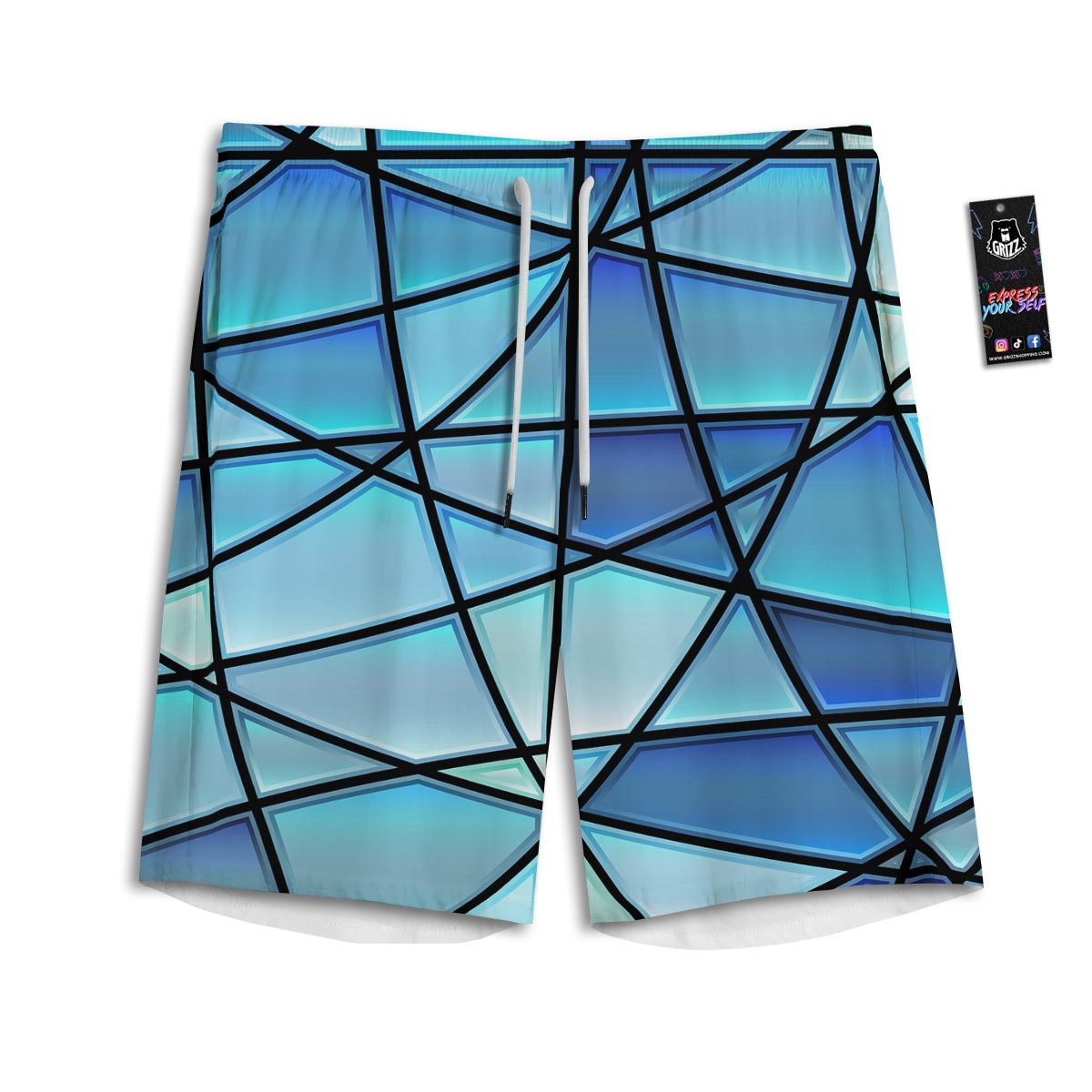 Stained Glass Mosaic Teal Print Men's Athletic Shorts