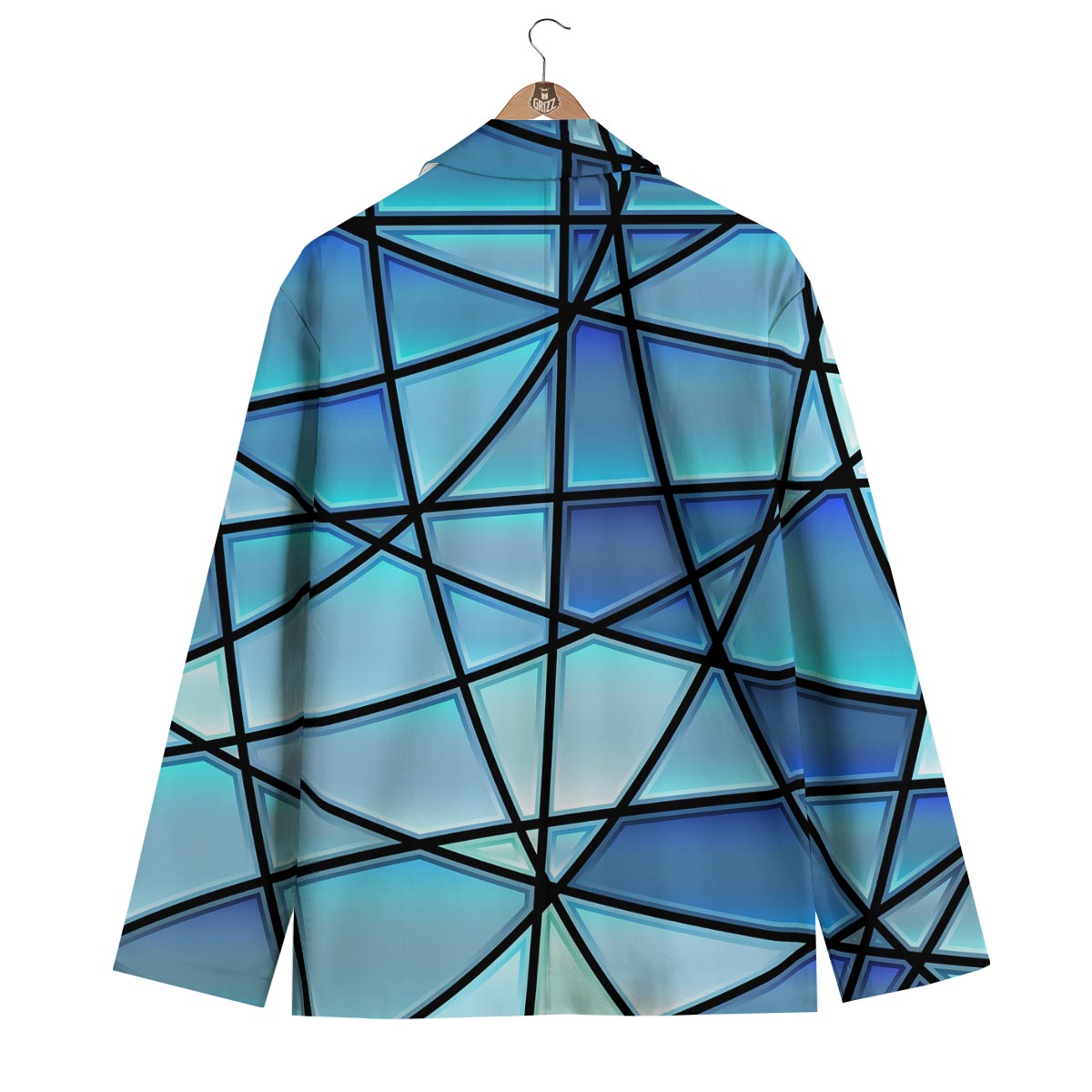 Stained Glass Mosaic Teal Print Men's Blazer-grizzshop