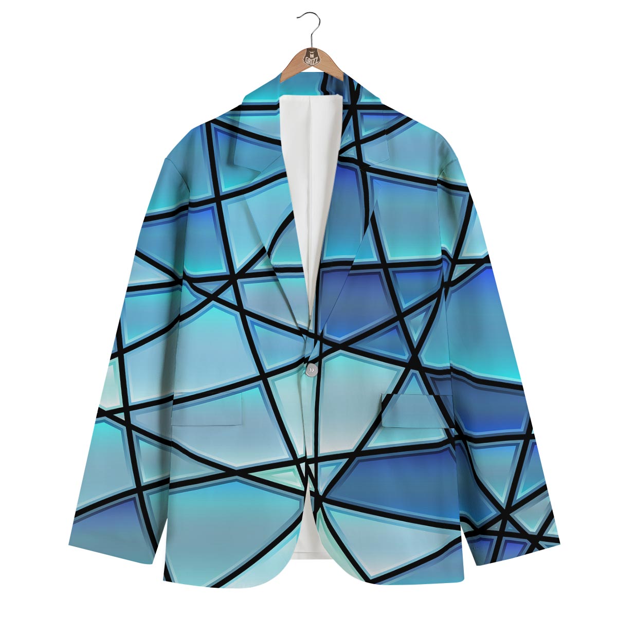 Stained Glass Mosaic Teal Print Men's Blazer-grizzshop