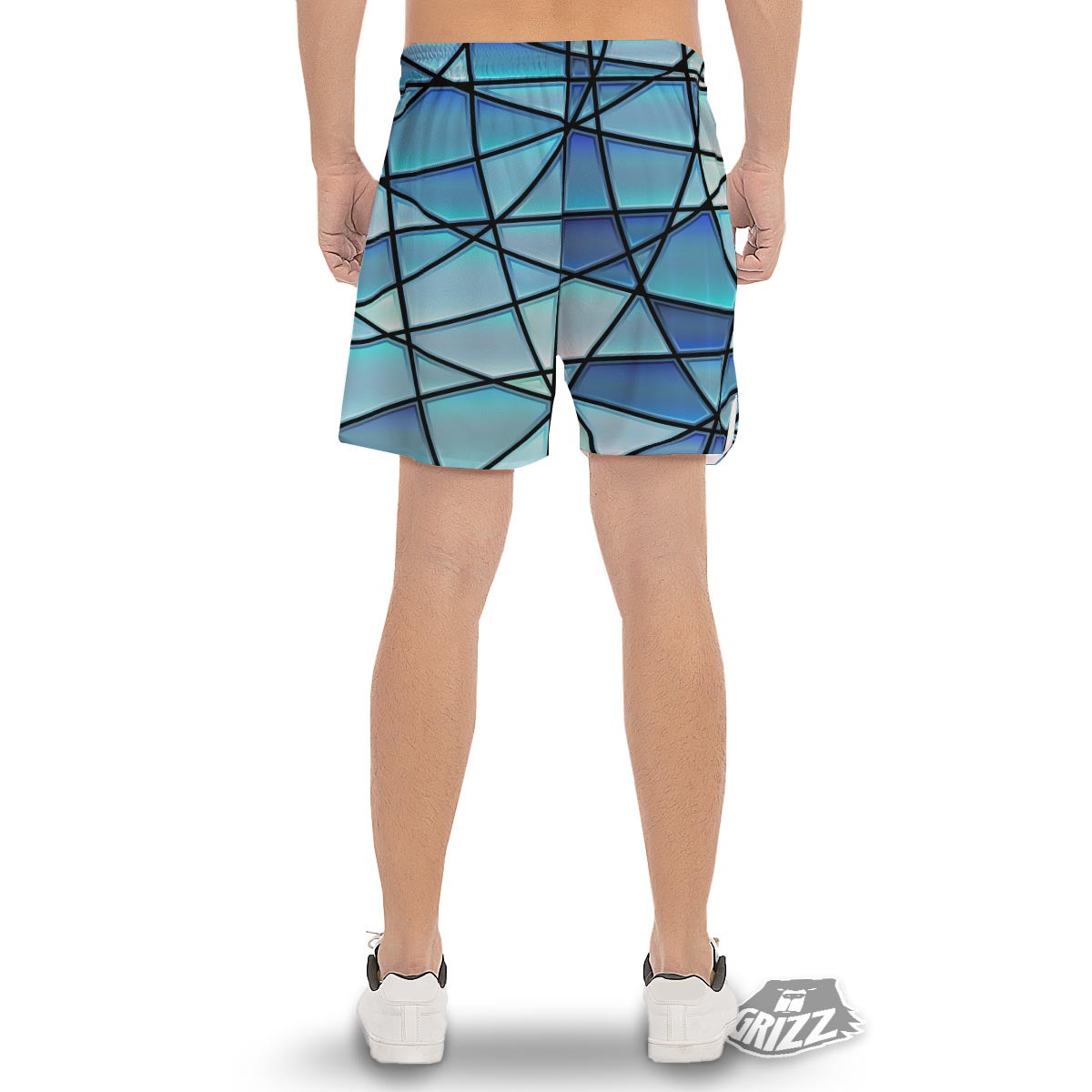 Stained Glass Mosaic Teal Print Men's Gym Shorts-grizzshop