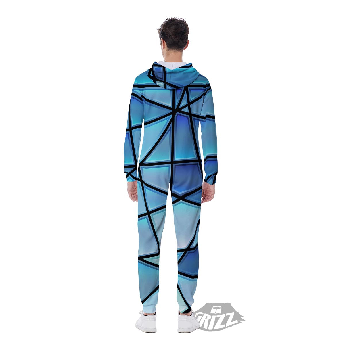 Stained Glass Mosaic Teal Print Men's Jumpsuit-grizzshop